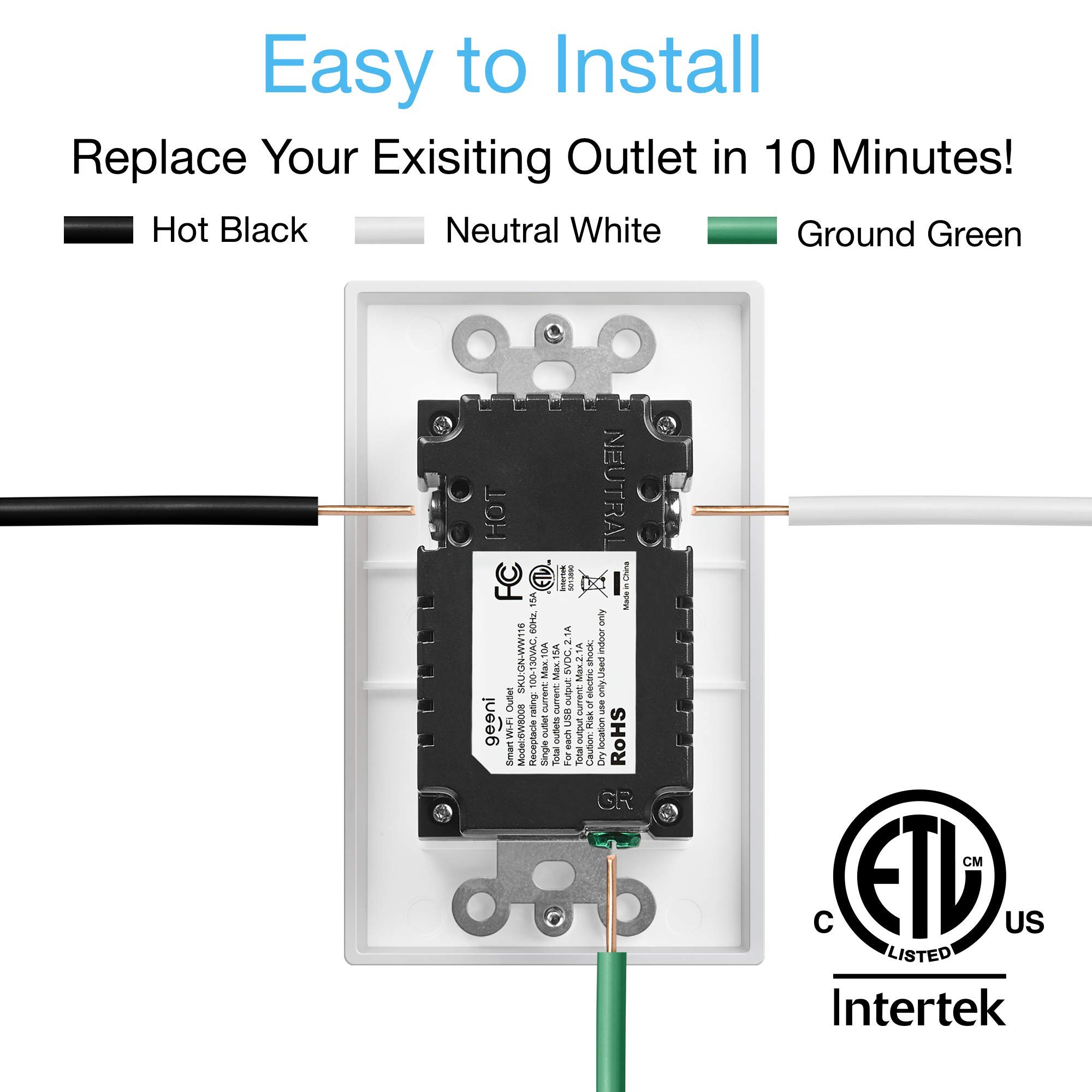 Geeni 2-Port USB Speed Charger Wall Outlet: Dual USB & Power Outlets, Smart Charging Solution - Image 8