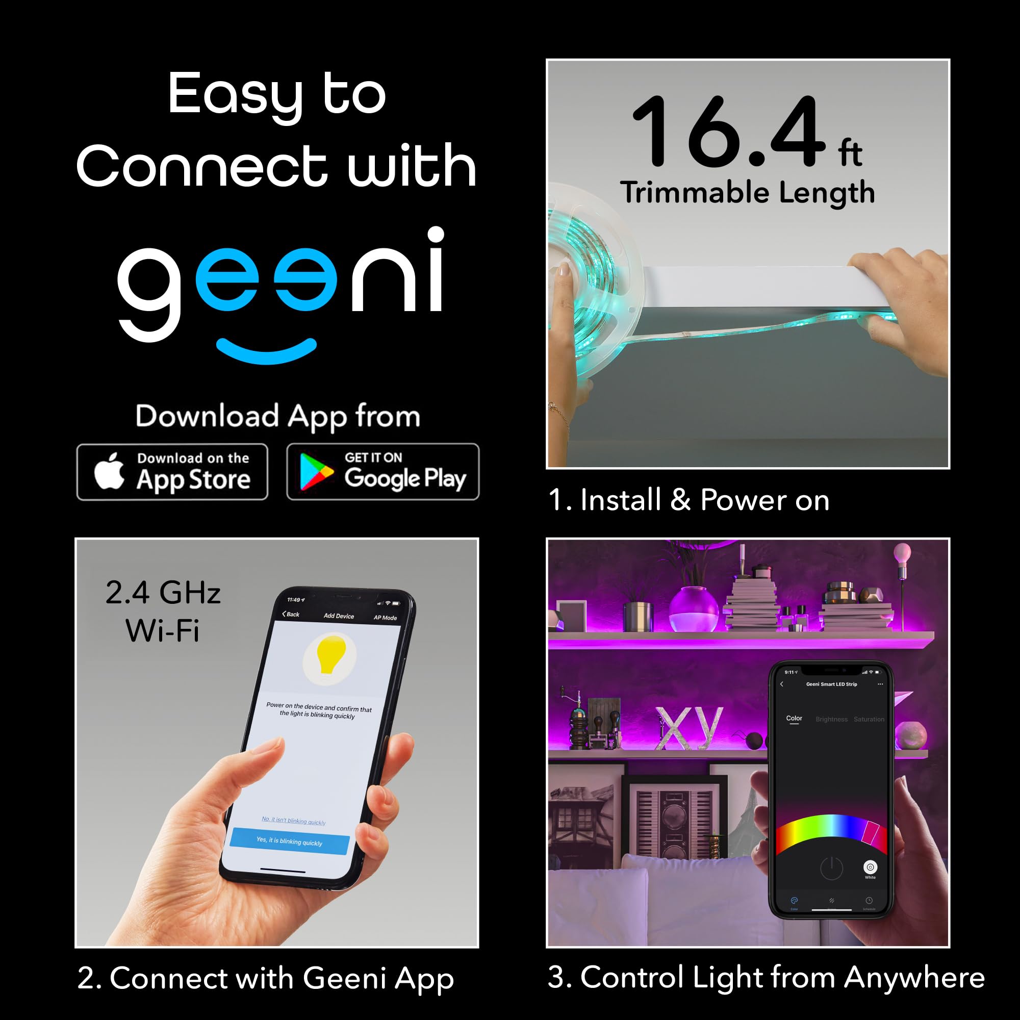 Geeni Prisma 5M Smart WiFi LED Strip Lights Works with Alexa, Google Assistant 16 Million Colors Phone App Controlled Light Strip for Home, Kitchen, TV, Party, for iOS and Android, 16.4ft - Image 9