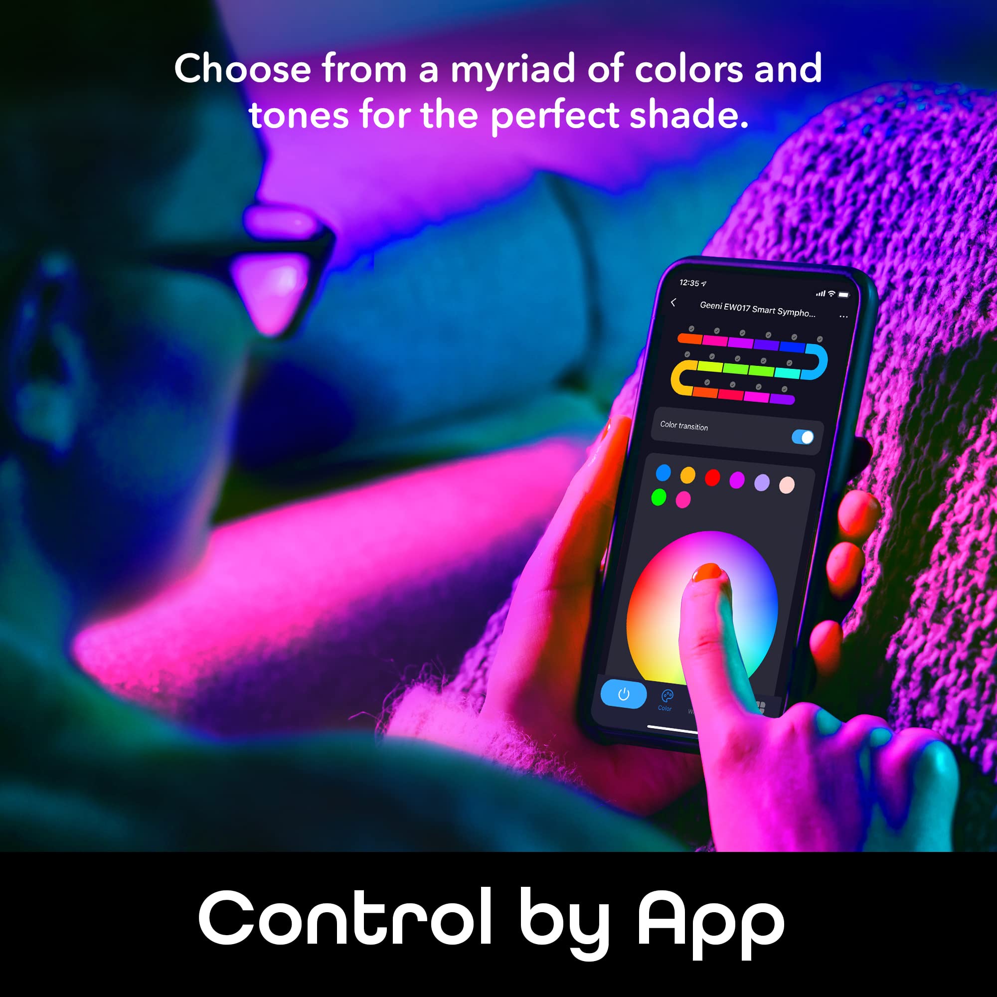 Geeni Prisma Symphony Smart LED Strip Lights, RGBIC Neon Color Changing WiFi Lights with App Remote Control and Music Sync, Compatible with Alexa and Google Home, 16.4 ft - Image 3