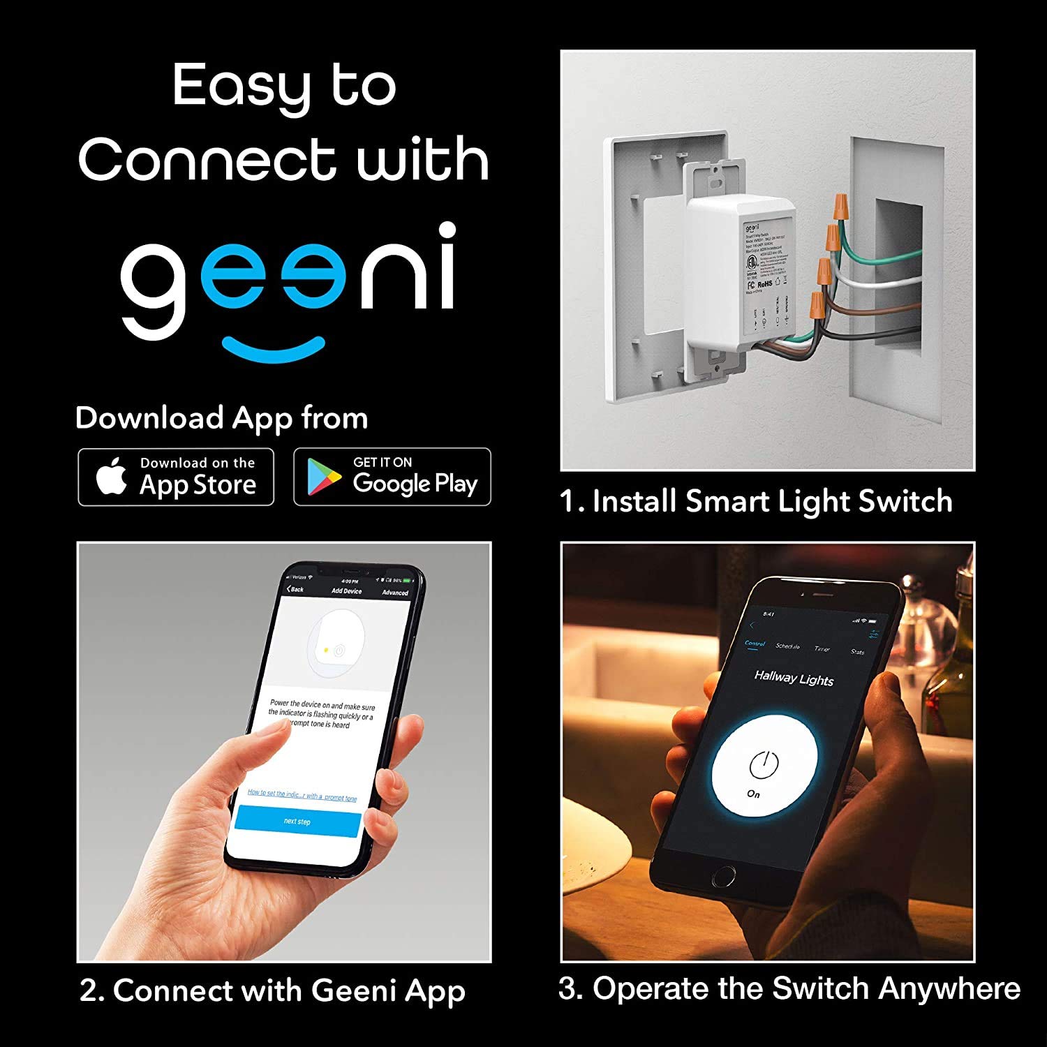 Geeni Smart 3-Way Switch Kit, White, 2-Pack – No Hub Required – Requires Neutral Wire – Smart Light Switch Compatible with Alexa, Google Assistant & Microsoft Cortana, Requires 2.4 GHz Wi-Fi - Image 9