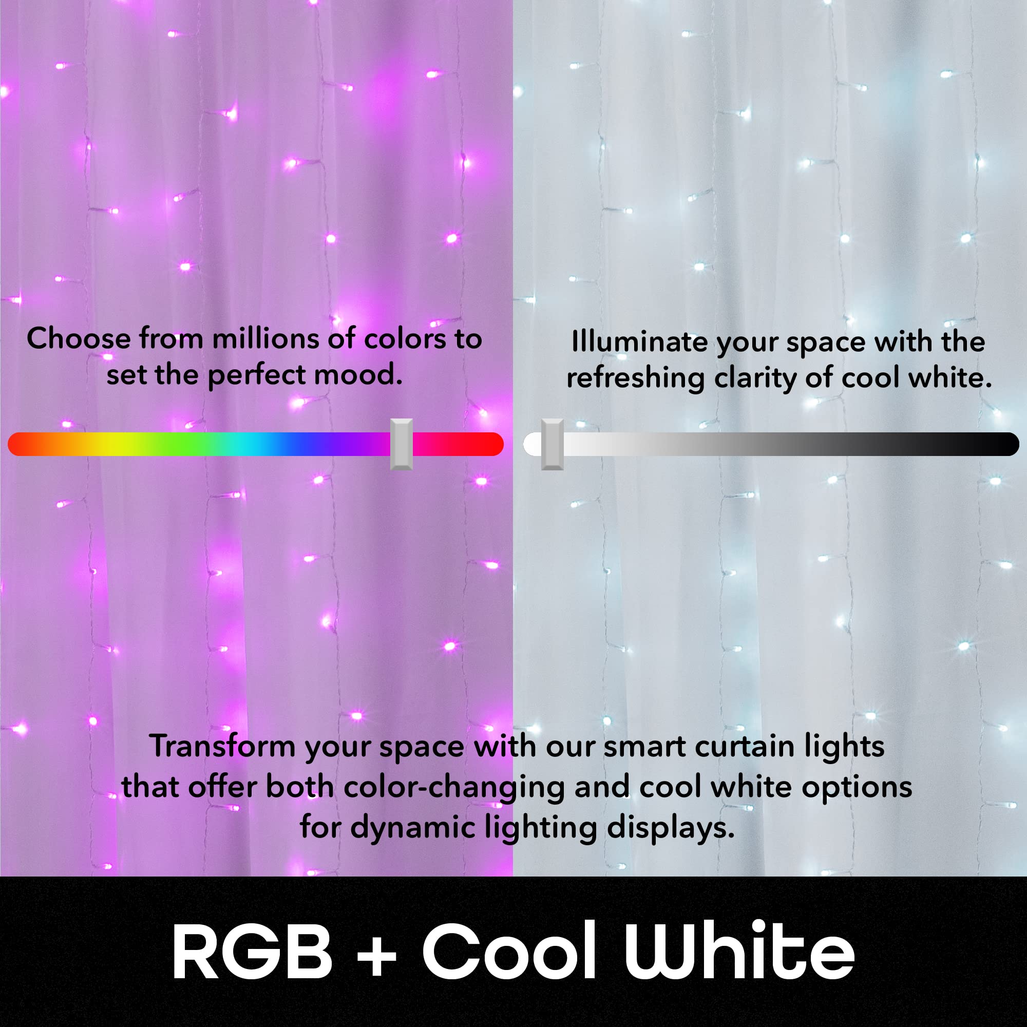Geeni Smart Cascading Curtain Color String Lights - 6.6ft. x 5ft. Multicolor LED Strand for House, Party, Backdrop, Music Sync with Programmable Wi-Fi, Alexa, Google Home App Controlled - Image 8