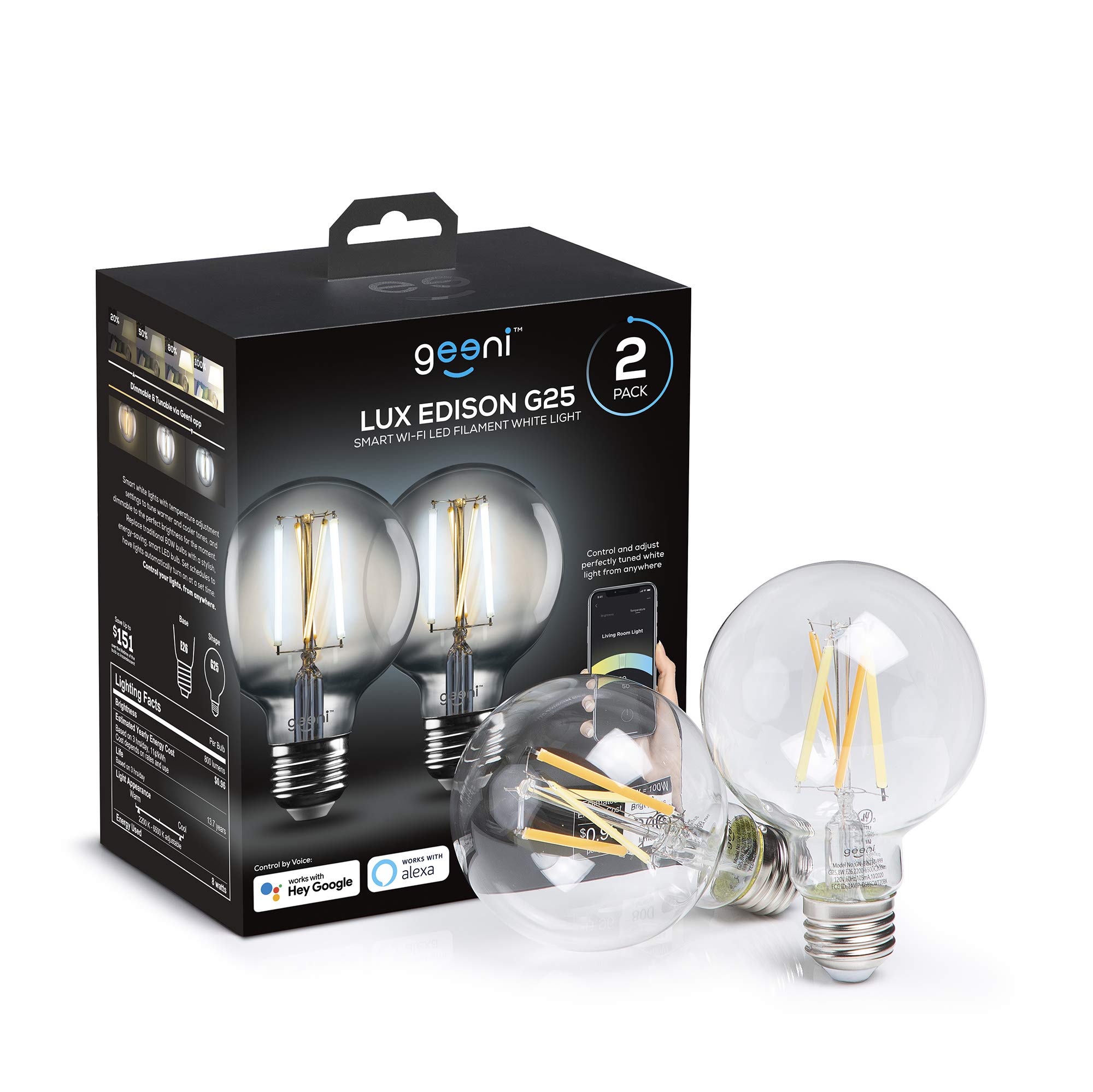 Geeni Smart Light Bulb - Alexa and Google Home Compatible, Tunable White LED Programmable and Dimmable WiFi Light Bulb, App Controlled (G25-2 Pack) - Image 7