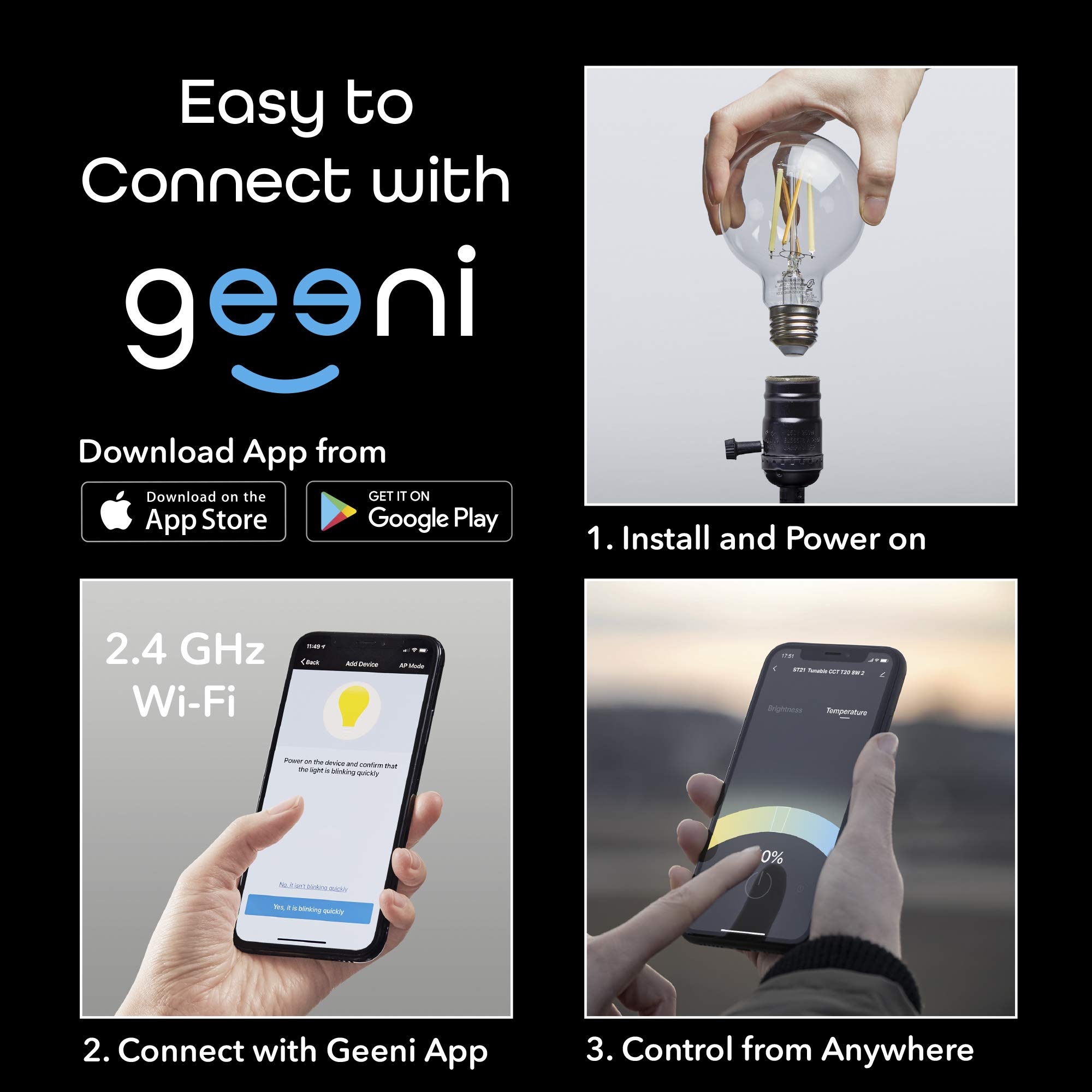 Geeni Smart Light Bulb - Alexa and Google Home Compatible, Tunable White LED Programmable and Dimmable WiFi Light Bulb, App Controlled (G25-2 Pack) - Image 8