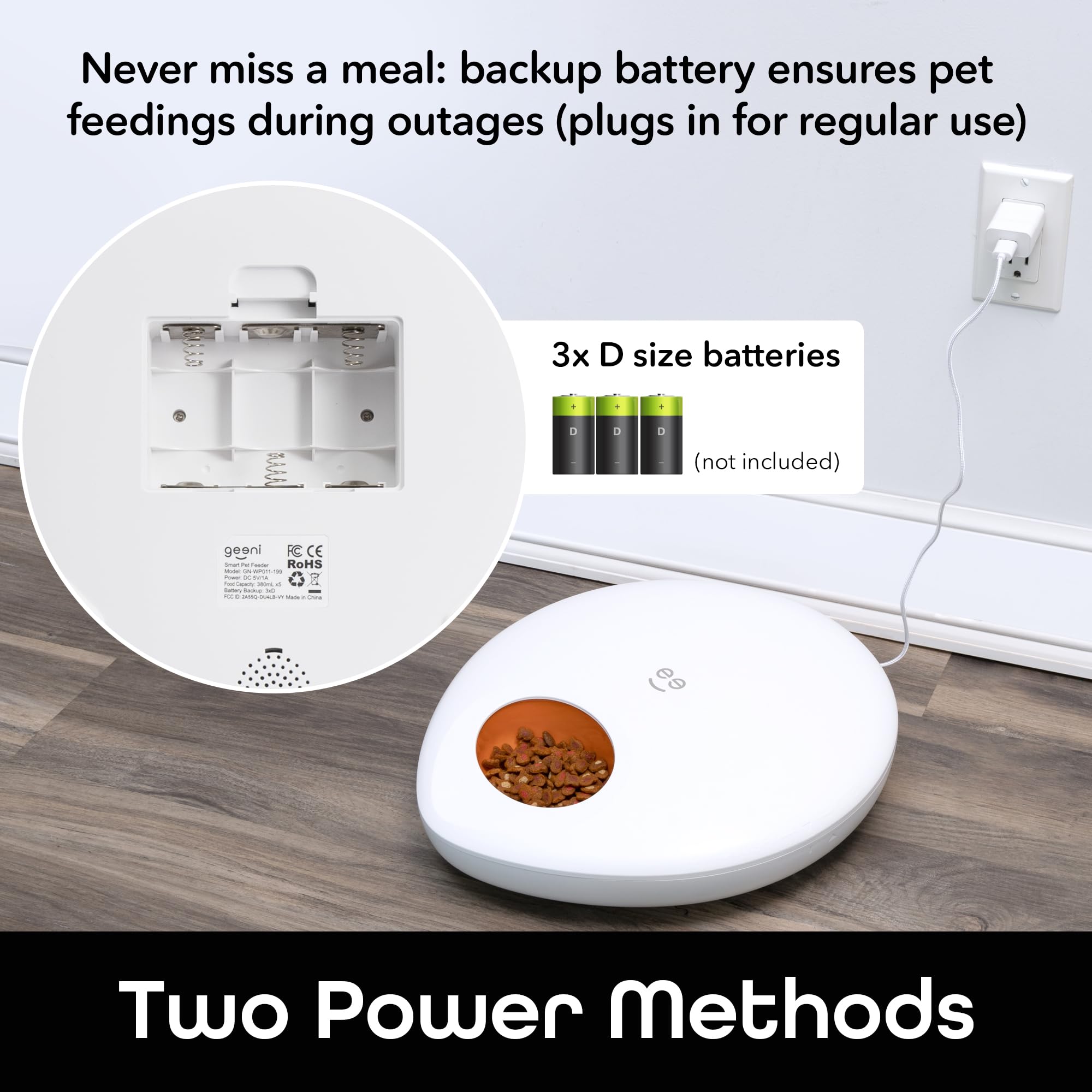 Geeni Smart Pet Feeder for Wet or Dry Food, 5-Meal Automatic Dog and Cat Feeder with Ice Packs, Programmable Timer, Battery Backup, Alexa and Google Home Compatible, White - Image 6